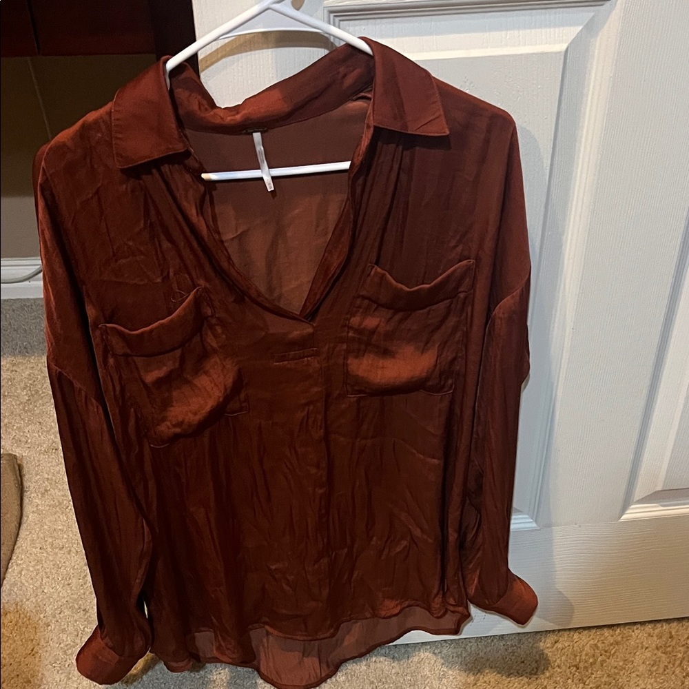 Free People Starry Night Rust V-Neck Blouse